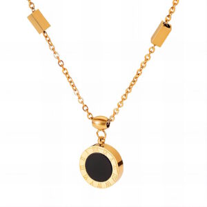 Black Roman Numbers Pendant Necklace, 18K Gold Plated