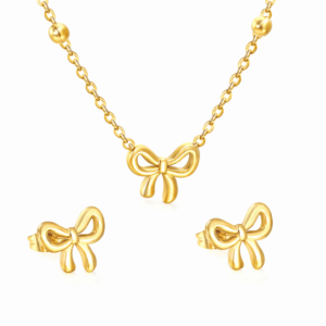 Cute Bow Set - Necklace And Earrings