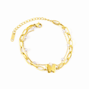 Bracelet With Butterfly And Pearl Charms