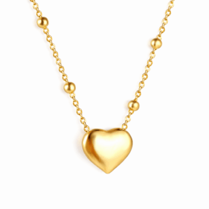 Heart Pendant Necklace With Bead Chain