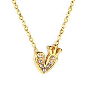 Heart with Crown Pendant with Diamond Necklace