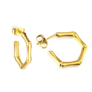 Hexagon Bamboo C Hoop Earrings