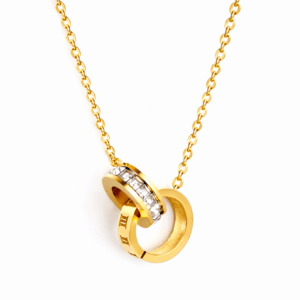 Luxury Double Circle Roman Numeral Diamond Necklace