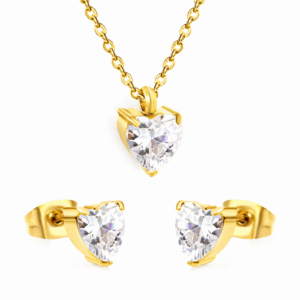 Minimal Stone Heart Necklace And Studs
