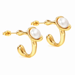 Modern Square Open Frame Earrings With White Pearl
