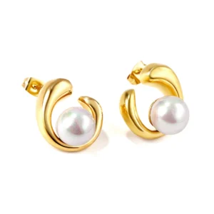 Shaped half circle with white pearl earrings