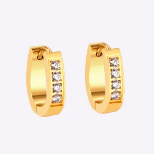 Trendy Oval Shape With Crystal Stainless Steel Ear Hoop Earrings