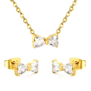 White Diamond Stud Earring and Necklace Set
