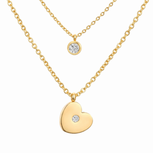 Womens Gold Heart Pendant Multi Layer Necklace