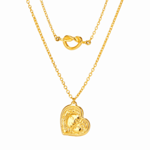 Double Layer Necklace With Heart And Knot Pendant