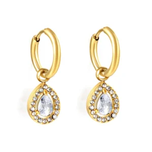 Drop shaped diamond and white diamond hoop earrings