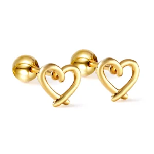 Steel beads and screws heart cut-out earrings